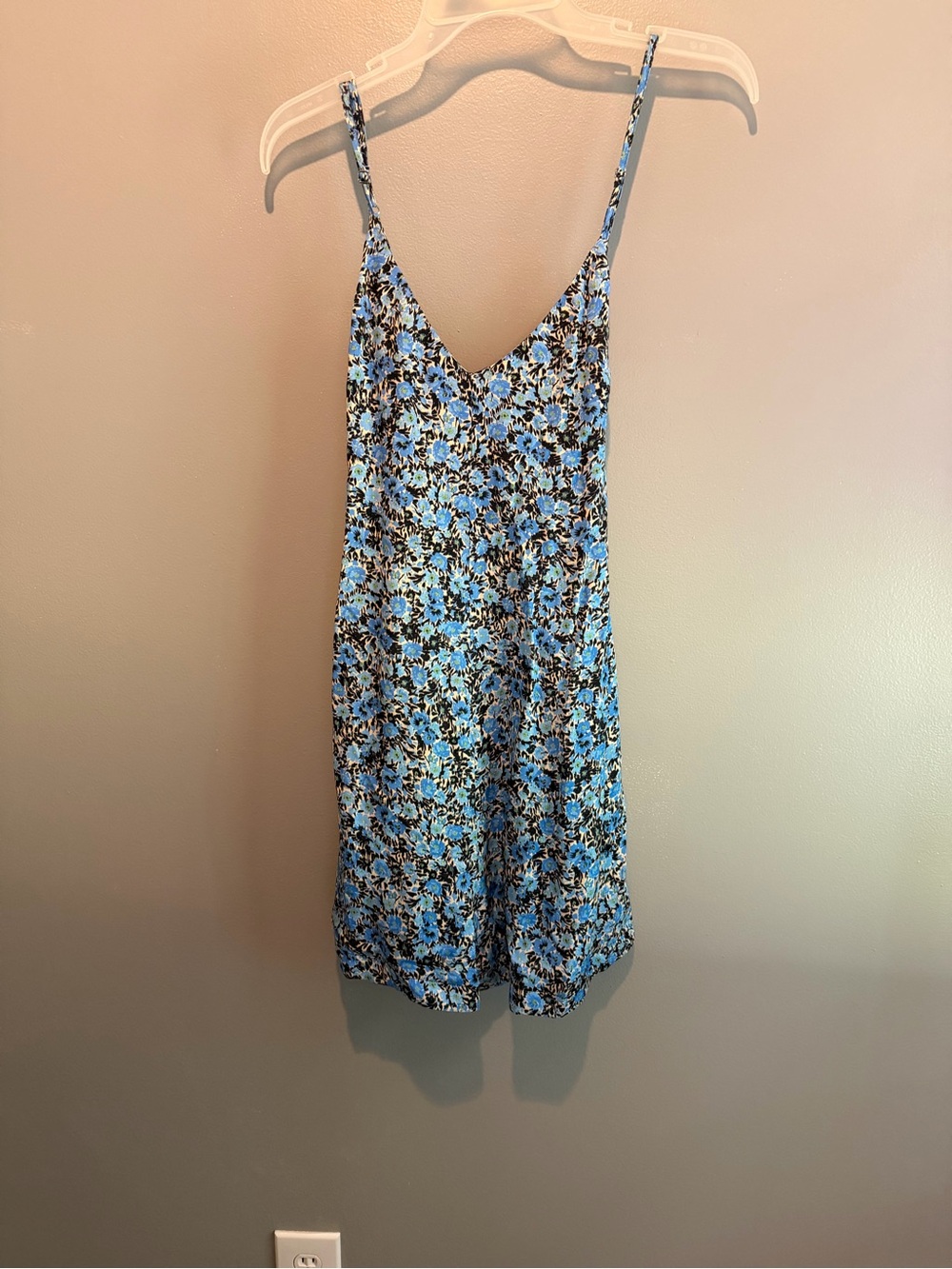 Topshop Blue Floral Slip Romper with Black Accents